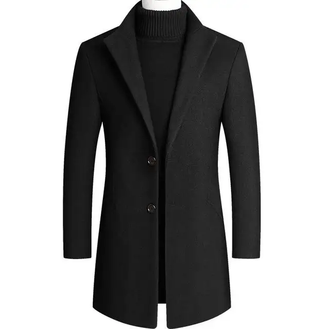 New fashion men autumn winter turn-down collar solid color simple plus size casual coat medium length woolen overcoat