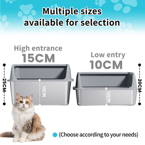 Bac à litière pour <span class=keywords><strong>chat</strong></span> OEM semi-fermé à parois hautes, anti-éclaboussures d'urine, en acier inoxydable extra épais, base antiadhésive, pour chats de grande taille - Product Image 2