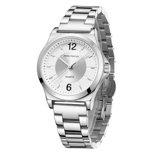 Mini focus 0308l relógio de pulso para mulheres, relógio de pulso de quartzo em aço inoxidável para mulheres, relógio de luxo