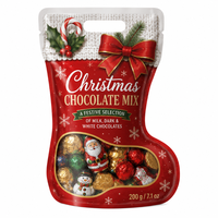 Sac imprimé de forme de chaussette de Noël festif de haute qualité avec poignée ovale et fermeture trois côtés pour collations de Noël
