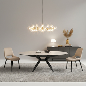 Restaurante de <span class=keywords><strong>alta</strong></span> calidad Comedor Pata de acero negro Parte superior de piedra sinterizada <span class=keywords><strong>Mesa</strong></span> de comedor ovalada redonda extensible - Product Image 1
