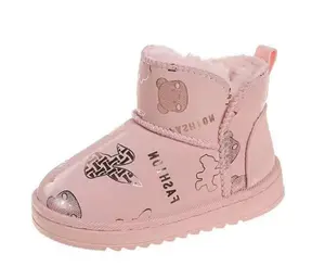 Newly desgin OEM customized logo Plush fur lininig winter warm shoes Kids children's snow boots for girl