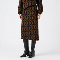 Rok Midi Wanita Hamil Bahan Lembut Pinggang Tinggi Model A-Line Batik Motif Geometris Cokelat Kasual Grosir Musim Panas/Gugur/Dingin 2026