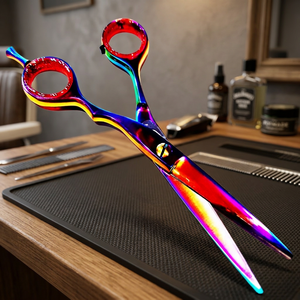 Tijeras de peluquería profesionales ASAP para zurdos, color arcoíris, de acero inoxidable, para entresacar, con recubrimiento de polvo negro mate láser. - Product Image 1