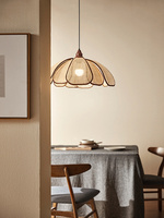 Lampe suspendue en rotin en forme de fleur artistique avec accents en bois, LED chaude, contrôle via l'application Mijia - Décoration intérieure vintage Wabi-Sabi