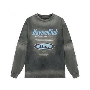 Camiseta de manga larga de doble capa personalizada Diseño lavado Servicio OEM Camisas unisex - Product Image 1