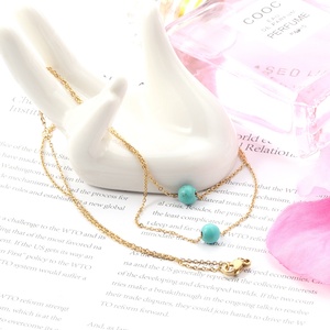 Collar de Acero Inoxidable con Colgante Chapado en Oro de 18K, Cadena de Cuentas de Turquesa de Doble Capa, Collares Minimalistas y Delicados para Combinar - Product Image 3
