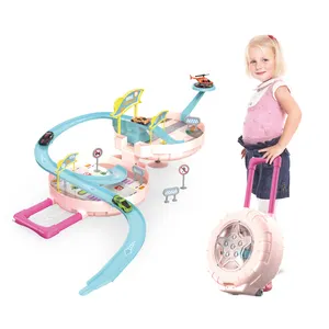 BSCI工厂粉红色轮胎轨道卡车玩具 4 小滑梯deiacst车的孩子与声音的女孩玩具