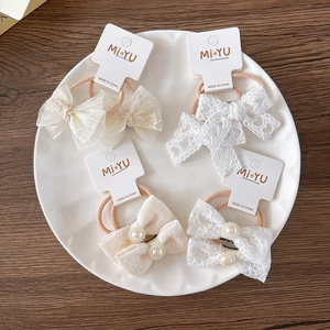 Barrettes pour <span class=keywords><strong>cheveux</strong></span> de fille en dentelle à nœud papillon, tissu beige, fil de <span class=keywords><strong>neige</strong></span>, accessoires pour <span class=keywords><strong>cheveux</strong></span> de princesse, queue de cheval - Product Image 4