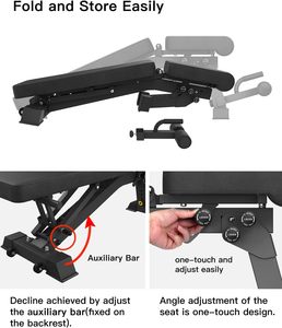 Wellshow thể thao có thể điều chỉnh băng ghế dự bị tiện ích Trọng lượng băng ghế dự bị 90 ° có thể điều chỉnh nghiêng giảm tập thể dục băng ghế dự bị cho nhà phòng tập thể dục - Product Image 4
