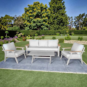 Bộ ghế sofa ngồi sâu ngoài trời hiện đại 5 người với tay vịn bằng gỗ Tếch không thấm nước đệm Polyester Khung nhôm bền - Product Image 3