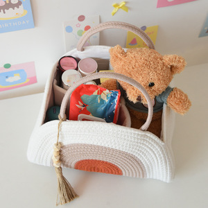Portable Cotton Rope Storage <b>Basket</b> Diaper Bag Organizer Handbag Multi Functional With Tassel Detail - Product Image 1