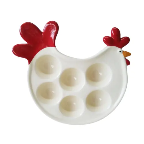 For 6 Eggs Vintage Hen Deviled Egg Serving Tray holder Ceramic chicken Egg turning Tray