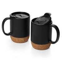 Tasses à café personnalisées avec logo, écologiques, noires vierges, réutilisables, en céramique, avec fond en liège, tasses à café en céramique blanches avec couvercle, vente en gros