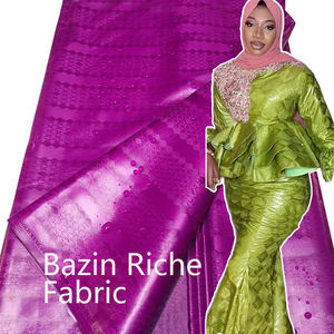 Tissu Imprimé de Qualité en Coton Jacquard Africain, Vente en Gros, Échantillon Gratuit de Tissu Riche <span class=keywords><strong>Bazin</strong></span> pour Robe - Product Image 1