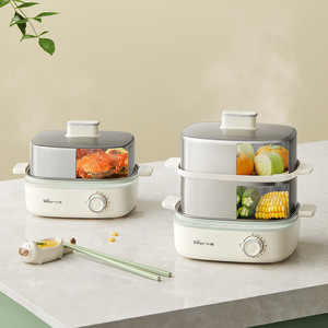 Cuiseur vapeur électrique Bear ZDQ-E12R2, machine à petit-déjeuner multifonctionnelle à trois niveaux en acier inoxydable avec minuterie intelligente - Product Image 1