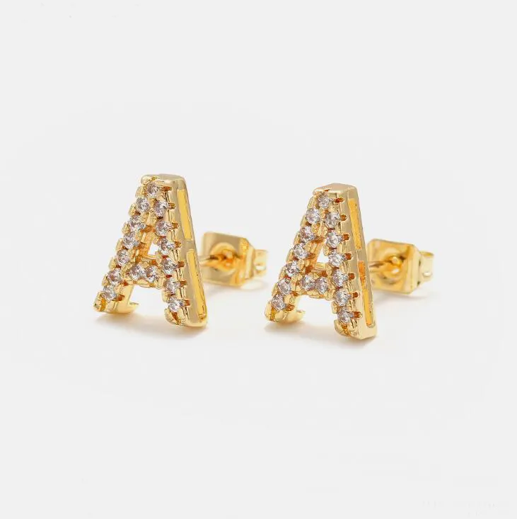 Minimalisti scher Monogramm Schmuck Mädchen Frauen 26 Buchstaben Diamant Ohrringe Alphabet Silber Gold Ohrringe Anfängliche CZ Ohr stecker