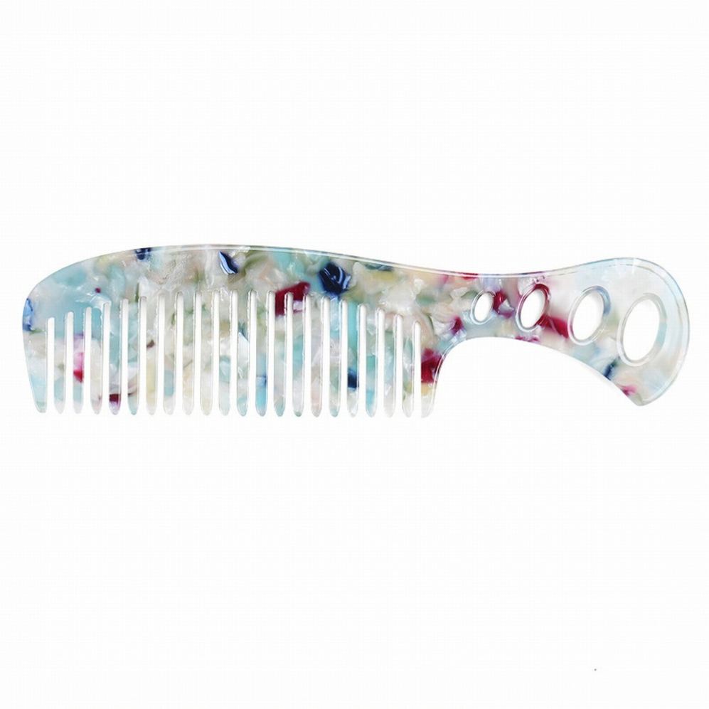 Vintage Custom Logo Long Handle Wide Tooth Acetic Acid Comb Multicolor Shell Cellulose Acetate Hair Comb