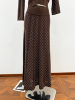 Ensemble décontracté jupe et cardigan en maille à manches longues, col rond, ajouré, orné de strass, élégant, Nouveautés Automne 2026, Sept Couleurs