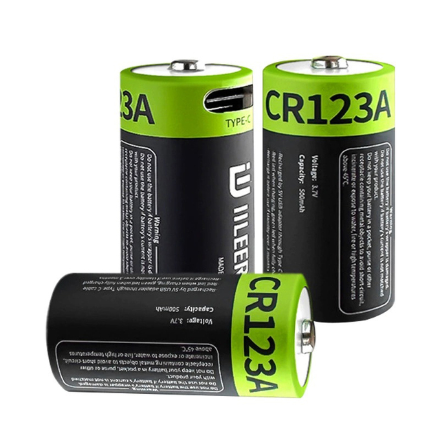 IILEER Good Quality 1850mWh CR123A USB TYPE-C Rechargeable USB Battery 3.7V 500mAh Li-ion Battery for Flashlight
