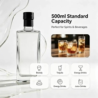Fabrieksgroothandel 500ml platte transparante glazen likeurfles met schroefdop, matte afwerking, aangepaste zeefdruk & gegraveerde etiketten