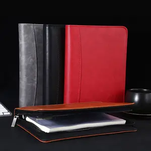 Customized Premium Pu Leather Business Portfolio Folder Resume Legal Document Organizer With Zipper