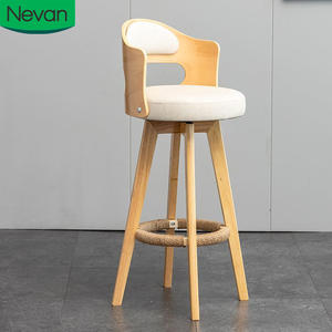 Muebles de comedor para el hogar, diseño moderno, precio al por mayor, excelente Silla de <span class=keywords><strong>Bar</strong></span> alta de cocina de madera burlywood de cuero personalizada - Product Image 1