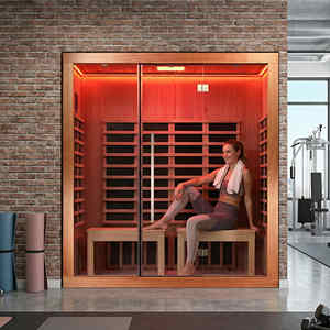 Cabine de sauna infrarouge lointain d'intérieur de grande taille 76x35 pouces, pour studio de yoga, 2 personnes, en bois de pruche, 120V, faible EMF, avec Bluetooth - Product Image 1