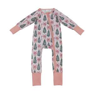 Ropa RTS para niños al por mayor, Pelele de manga larga con cremallera sin pedido mínimo para niñas, diseño de árbol de Navidad para primavera - Product Image 1