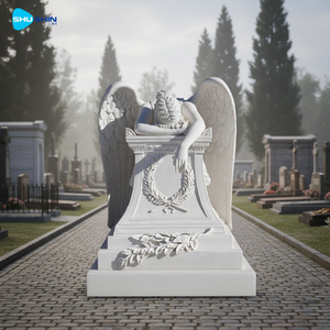 Полноразмерная скульптура ангела из натурального камня, ручная резьба, белый мрамор, европейский традиционный стиль, надгробие, украшение для кладбища на открытом воздухе - Product Image 2