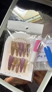 Colección de Diseño, Uñas Postizas Hechas a Mano con Efecto Ojo de Gato, Adhesivos para Uñas con Perlas, Uñas Francesas Populares - Product Image 6