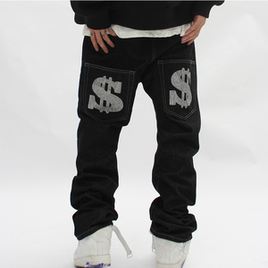 <strong>High</strong> Street Trendy Loose Fitting Mid Waist <strong>Jeans</strong> for Men Straight <strong>Cut</strong> Light Letter Printed Denim Pantalones De Hombre Trousers - Product Image 6
