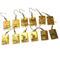 Pendentif carré en acier inoxydable, plaque d'or, carte de tarot, goutte d'eau, boucles d'oreilles, bijoux pour femmes