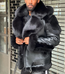 Nouveau Style <span class=keywords><strong>noir</strong></span> fausse fourrure col <span class=keywords><strong>veste</strong></span> à capuche épais vêtements d'extérieur manteau hommes <span class=keywords><strong>veste</strong></span> en <span class=keywords><strong>cuir</strong></span> pour hommes fabrication hommes manteau en <span class=keywords><strong>cuir</strong></span> OEM - Product Image 3