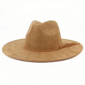 Sombreros Fedora de Gamuza al por Mayor con Ala Ancha de 10 cm, Estilo Casual Unisex para Fiestas, Negocios, Pesca, con Cinta y Cuerda Color Durazno - Product Image 1