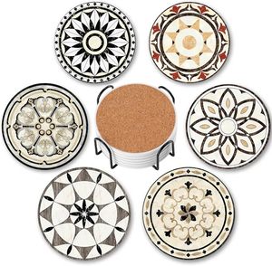 Posavasos de cerámica bohemios JIAYI con base de corcho, posavasos absorbentes para bebidas para cafetería, cocina, manteles y almohadillas de mesa, decoración - Product Image 1