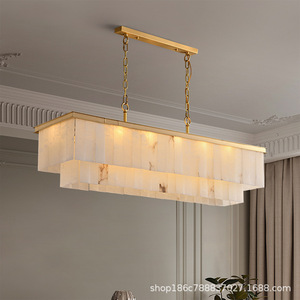 Lustre LED en laiton massif et albâtre naturel, suspension moderne nordique de luxe pour salon et salle à manger - Product Image 2