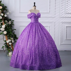 Off The Shoulder Sequined Evening Dress Women Long Skirt Stage Performance Costume Vocal Music Exam Annual Meeting Puffy - Product Image 3