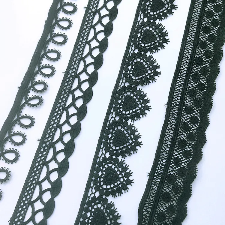 2022 Custom Wholesale Bridal Wedding Black Lace Trim Polyester Embroidery Milk Yarn Embroidered Lace