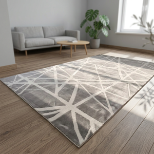 Modern Geometric Area <b>Rug</b> Rectangle Gray White Tufted Wool Acrylic Living Room <b>Rug</b> Medium Pile Stain Resistant - Product Image 2