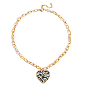 Heart Pendant Necklace Stainless Steel Zebra Print Gold Chain Women Fashion Jewelry Gift - Product Image 5