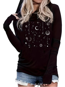 Sudadera con capucha de forro polar bordada de cuello redondo extragrande para mujer, con hombros caídos, estilo casual urbano, cortavientos - Product Image 1