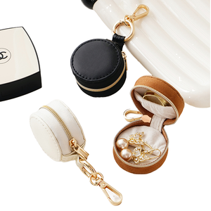 New Arrival ELEqueen Portable Mini Necklace Jewellery Case PU Leather Zipper Closure Fashionable Travel Gift <b>Box</b> with Key Chain - Product Image 1