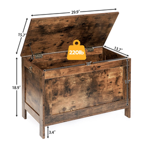 <span class=keywords><strong>Coffre</strong></span> à jouets rétro en bois avec charnière de sécurité-Banc de rangement de 29.9x15.7x18.9 pouces supportant 220 lb/100 kg, organisateur brun rustique - Product Image 3