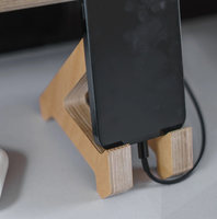 Support de téléphone portable en contreplaqué miniature, support de téléphone de bureau triangulaire en bois pour bureau