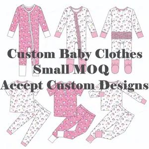 Wholesale Custom Prints of Baby Bamboo Zipper Rompers Pajamas Organic Material Accept Low MOQ