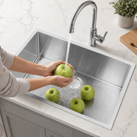 Évier de cuisine à cuve unique en acier inoxydable fait à la main avec un seul trou pour un lavage pratique