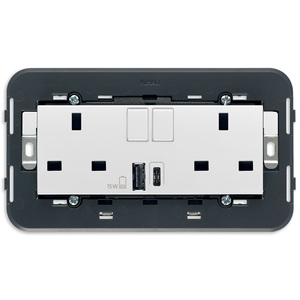 วิมาร์ ปลั๊กไฟคู่ 2P+T 13A BS พร้อมพอร์ต USB A และ C สีขาว - Product Image 1