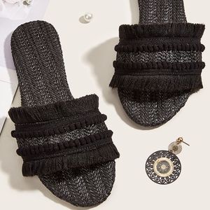 Cross-border <b>Large</b> Size Women's Slippers Summer New Foreign Trade Flat Tassel Outer Wear Women's <b>Slides</b> - Product Image 2