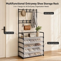Porte-manteau multifonctionnel anti-poussière pour la maison, idéal pour la location, avec étagère intégrée pour chaussures et chapeaux